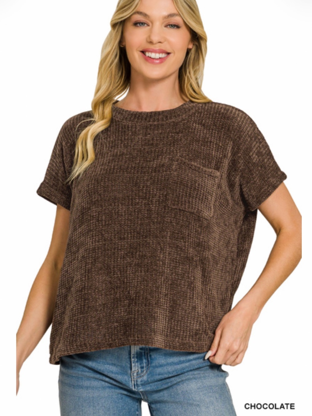 287 ❤️ small - 3X CHENILLE WAFFLE SHORT SLEEVE SWEATER